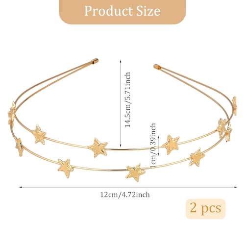 LIQWEI 2-Piece Gold and Silver Star Headband Set Metal Hair Accessories