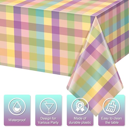 6 Pack Easter Buffalo Plaid Tablecloths - 54x108 Inches, Purple Green Yellow