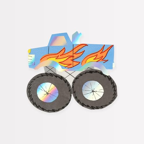 Meri Meri Monster Truck Napkins - Pack of 16, 3-Ply with Holographic Foil