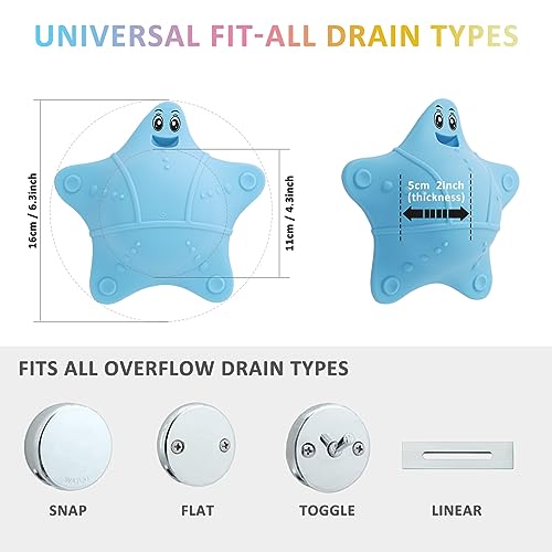 Silicone Bathtub Overflow Drain Cover with Suction Cups - Blue
