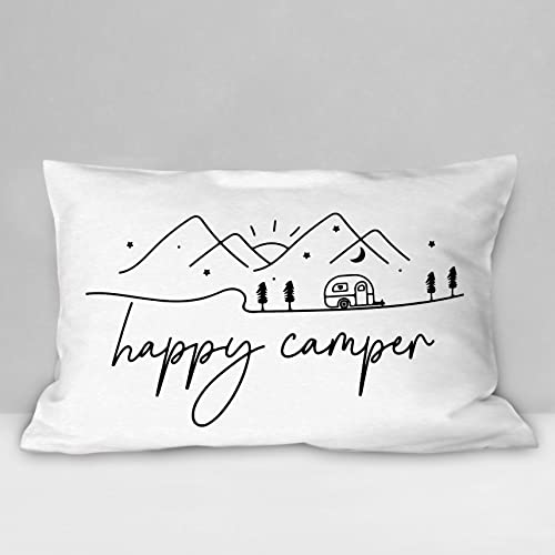 Happy Camper Soft Throw Pillow Cover - Rustic Camping Decor 12x20