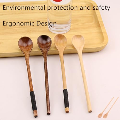 Natural Wooden Honey Spoons - 2 Pcs Birch with Long Handle