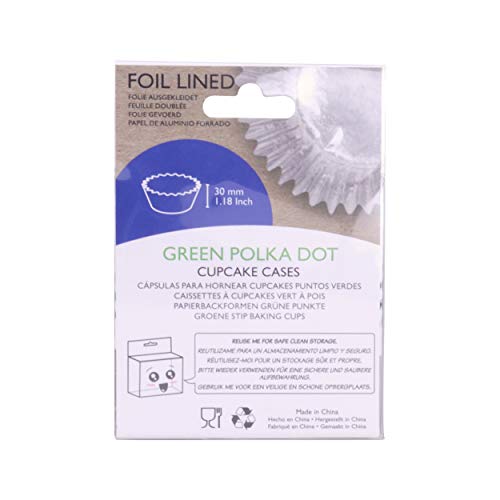 PME Green Polka Dot Baking Cups - Foil Lined, Pack of 30