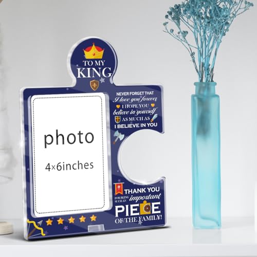 Motivational Puzzle Picture Frame for Son - Acrylic 4x6 Photo Gift