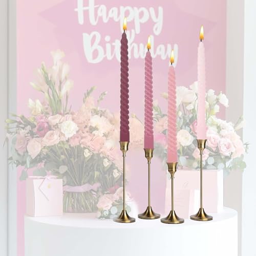 Kandelo 8-Inch Pink Spiral Taper Candles Set of 4 - Elegant Dinner & Wedding Decor