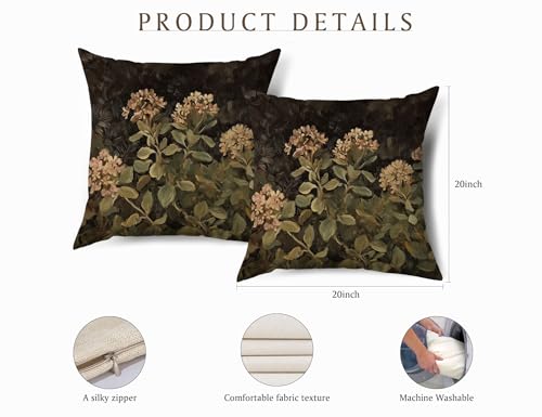 Moody Dark Hydrangea Botanical Throw Pillow Cover 18x18, Rustic Floral