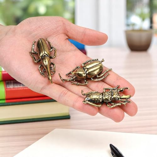 3-Piece Solid Brass Beetle Figurine Set for Home Decor