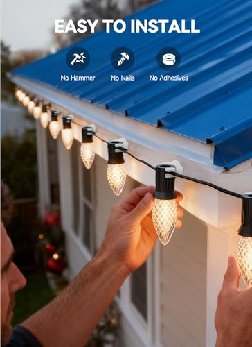 White Magnetic Christmas Light Clips - 50 Pack for C7 C9 String Lights