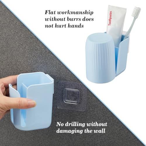Blue Wall-Mounted Toothbrush Holder Set - BPA-Free with Cup