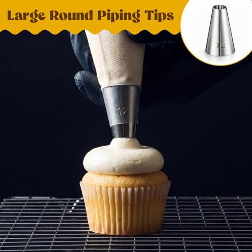 DOPENSPI 5 Pcs Large Round Piping Tips #12 - Stainless Steel Cake Decorating Set