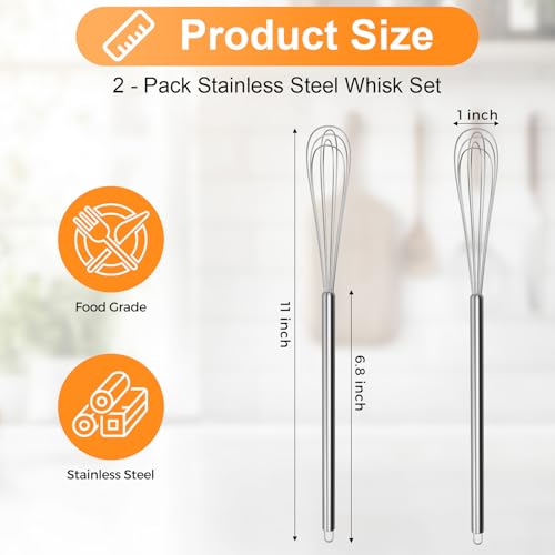 Tnlaile 2-Piece 11-Inch Mini Whisk Set - Stainless Steel Kitchen Tool