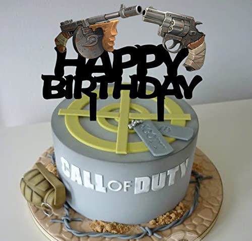 Gun Cake Topper Black Acrylic Pistol Birthday Party Decoration for Men