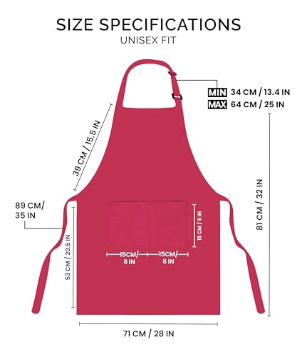 Utopia Kitchen Pink Bib Aprons 2 Pack Adjustable with 2 Pockets - 100% Polyester