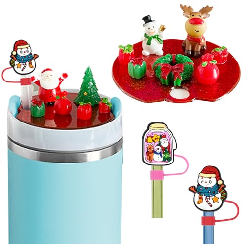 Christmas Stanley Cup Lid Accessories Set - 12pcs Silicone Straw Toppers