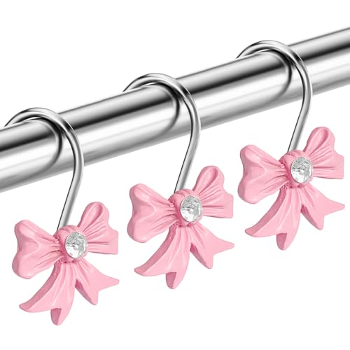 Pink Bow Knot Shower Curtain Hooks - 12PCS Decorative Rust-Resistant