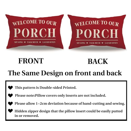 Welcome to Our Porch Pillow Cover 12”x20” Red Double-Sided