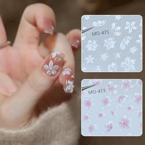 Umillars 5D Embossed Floral Nail Stickers - 6 Sheets Self-Adhesive Flower Nail Decals for DIY Manicure