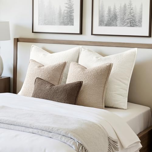 MIULEE Pack of 2 Decorative Boucle Throw Pillow Covers 12x20" White