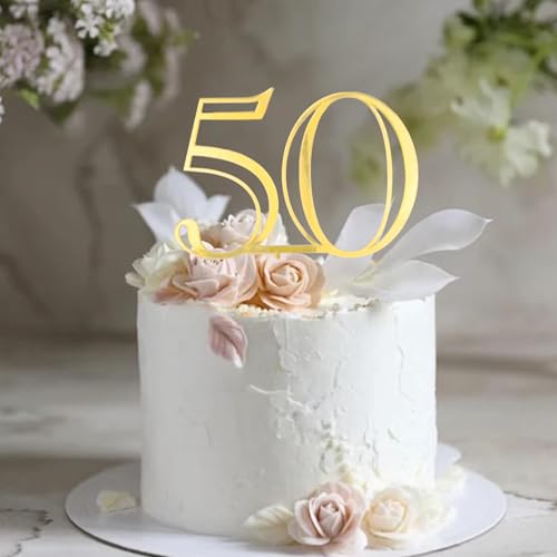 Gold Acrylic Number 50 Cake Topper for 50th Anniversaries & Birthdays