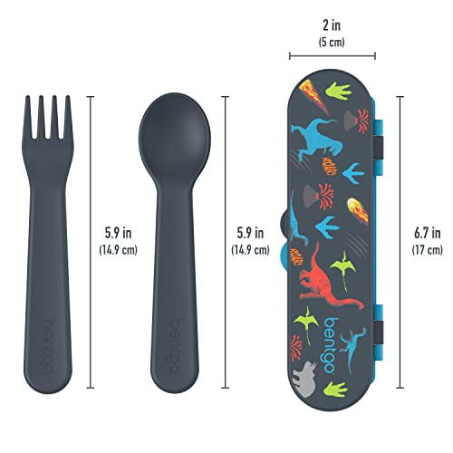 Bentgo Kids Dino Plastic Utensil Set with Fork & Spoon in Storage Case