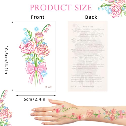 Konsait Glow in the Dark Temporary Tattoos 18 Sheets Flower Butterfly