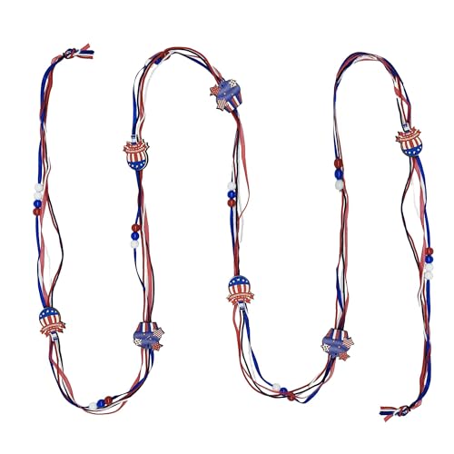 5.25FT Patriotic Garland - Red White Blue Wooden Decor for 4th of July