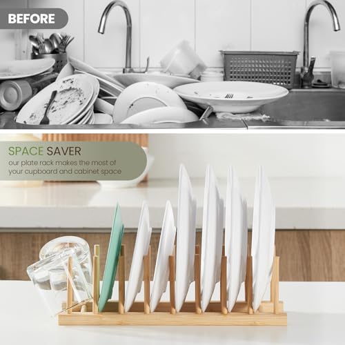 2 Pack Bamboo Dish Rack & Lid Organizer - Kitchen Storage Solution