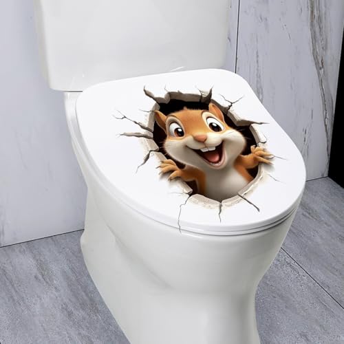 3D Squirrel Toilet Seat Decal - Funny Waterproof Vinyl Bathroom Wall Sticker