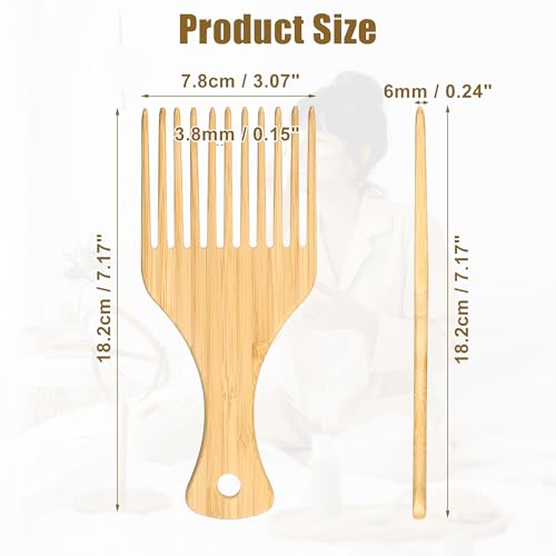 VOCOSTE Wooden Afro Hair Pick Comb for Curly, Thick, and Coarse Hair - 7.17 Inch
