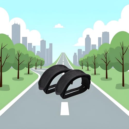 2-Pack Black Bike Pedal Toe Straps, Fixed Gear Cycling Foot Straps with Beam Design Bike Pedals