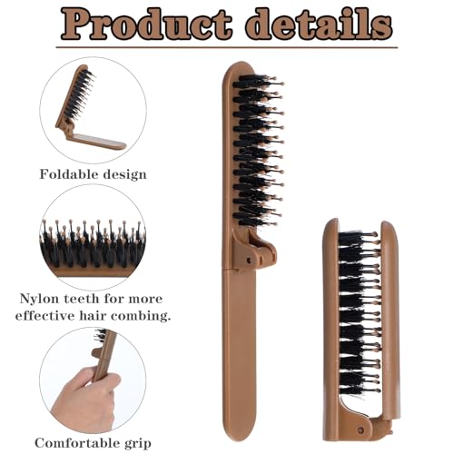 Foldable Boar Bristle Hair Brush - 2 Pack Mini Travel Detangling Brush