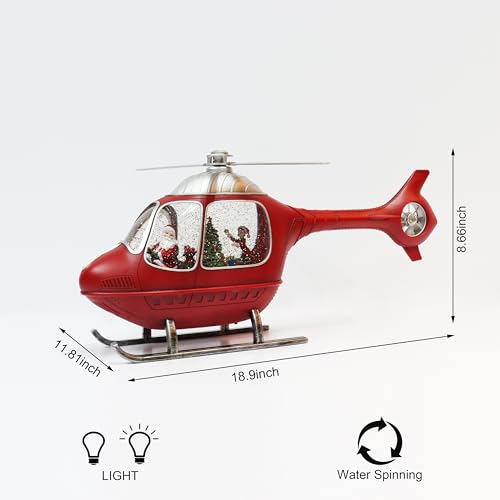 Animated Christmas Snow Globe with Helicopter, Lights & Glitter Scene