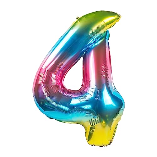 Rainbow Gradient Number 4 Foil Balloon - 32 Inch Giant Birthday Party