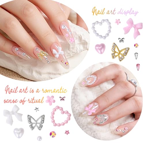 AIPULIDUO 10000Pcs Nail Art Charms & Rhinestones Kit with Bows & Pearls