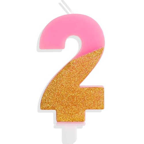 Hongplus Pink Glitter Number 2 Birthday Candle for Cake Topper Decoration