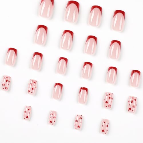 Valentine's Day French Tip Press on Nails with Red Heart Glossy Finish