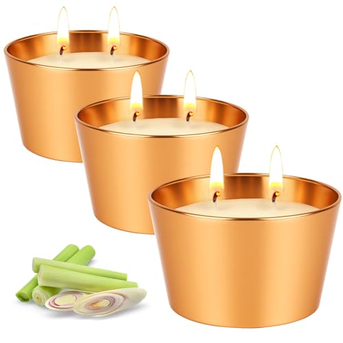 Furnizone Citronella Candles 3-Pack, Soy Wax Lemongrass Scented Outdoor Candle