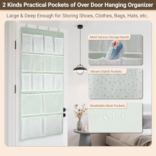 KANCNT 16-Pocket Over-the-Door Hanging Storage Organizer, Medium-Green