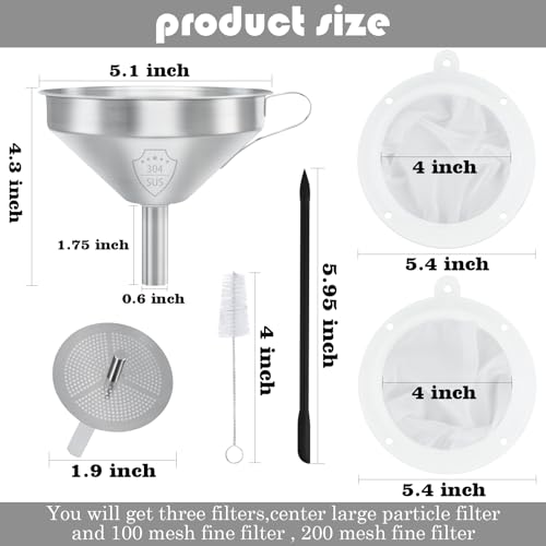 304 Stainless Steel Kitchen Funnel Set with Fine Mesh Strainers