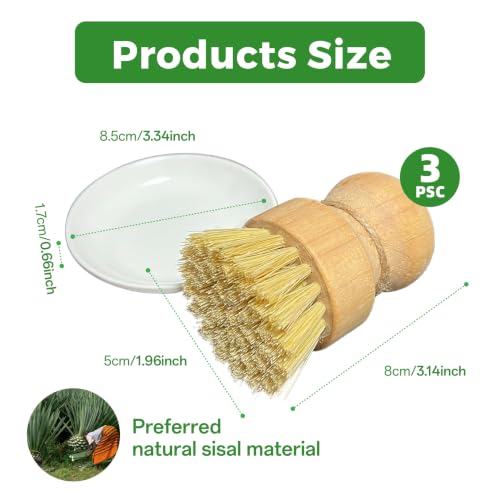 Eco-Friendly Bamboo Dish Brush Set with Natural Sisal Bristles