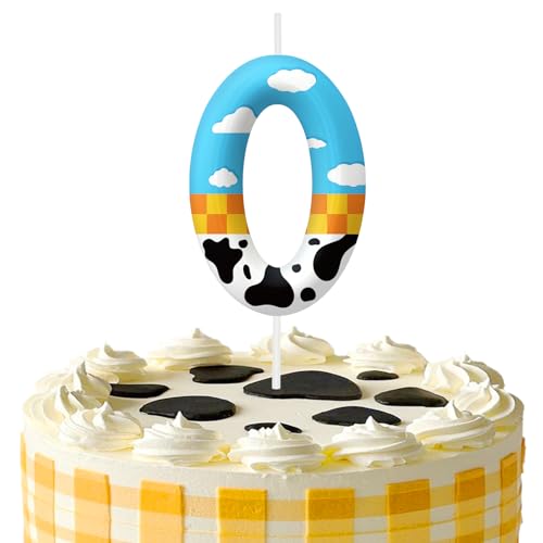 Number 0 Birthday Candle, Blue and White Cake Topper for Party Decorations