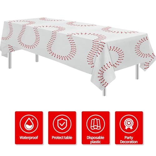 Baseball Tablecloths - 3 Pack Disposable Party Covers, 86x55in