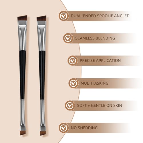 Angled Eyebrow Brush and Spoolie 2-in-1 Precision Makeup Tool - 2 Pcs
