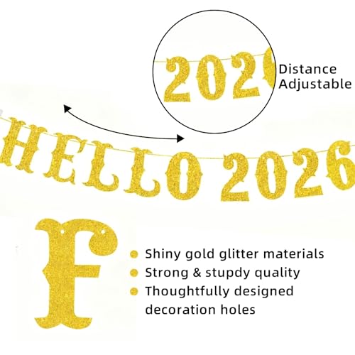 Happy New Year 2026 Banner Decor - 21 pcs Cardstock with Ribbon