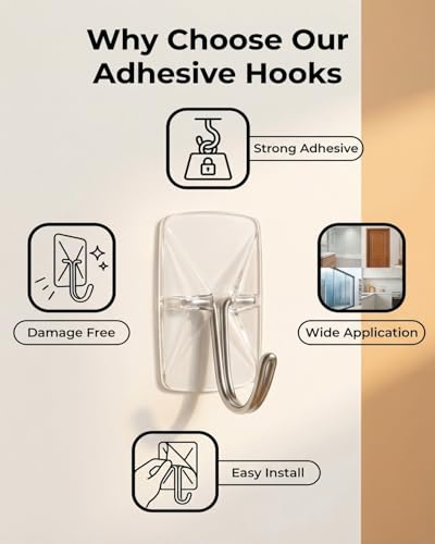 20 Pack Clear Adhesive Utility Hooks - Damage Free Hanging Strips