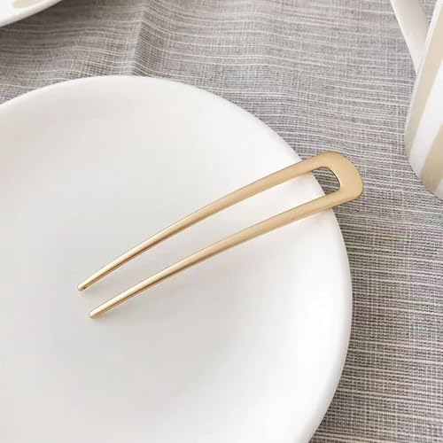 LOHGOU French Style Hair Forks 2Pcs Large Metal U Shaped Hair Pins for Buns