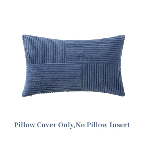 Yosodeko 14x24 Inch Blue Corduroy Lumbar Pillow Cover - Farmhouse Boho Decor