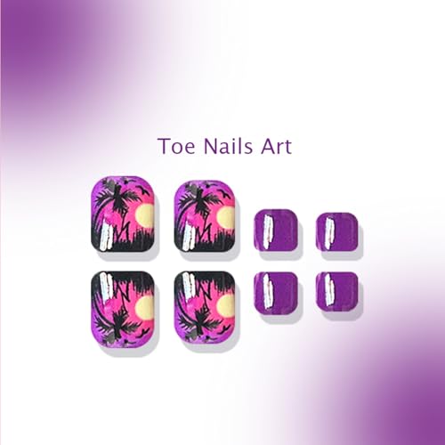 Square Press on Toenails Palm Tree Seaside Acrylic False Toe Nails