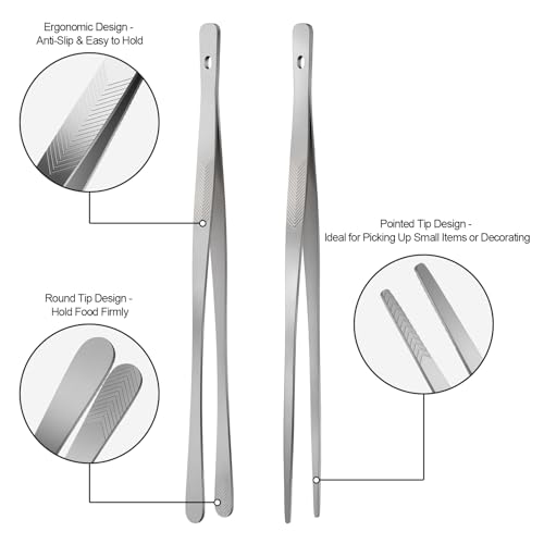 Vaincre 12" Stainless Steel Kitchen Tongs - 4PCS Precision Cooking Tweezers