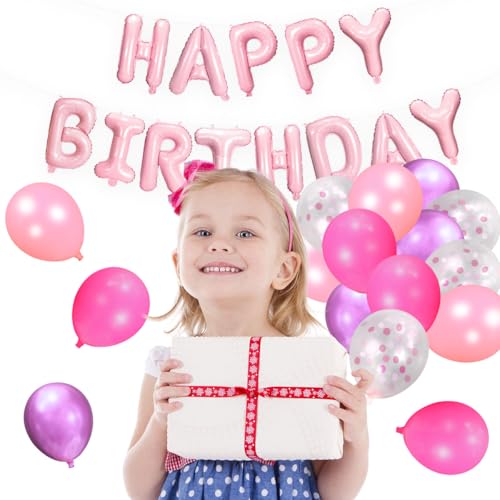 Pink Mylar Happy Birthday Balloons Kit - Party Decoration Set